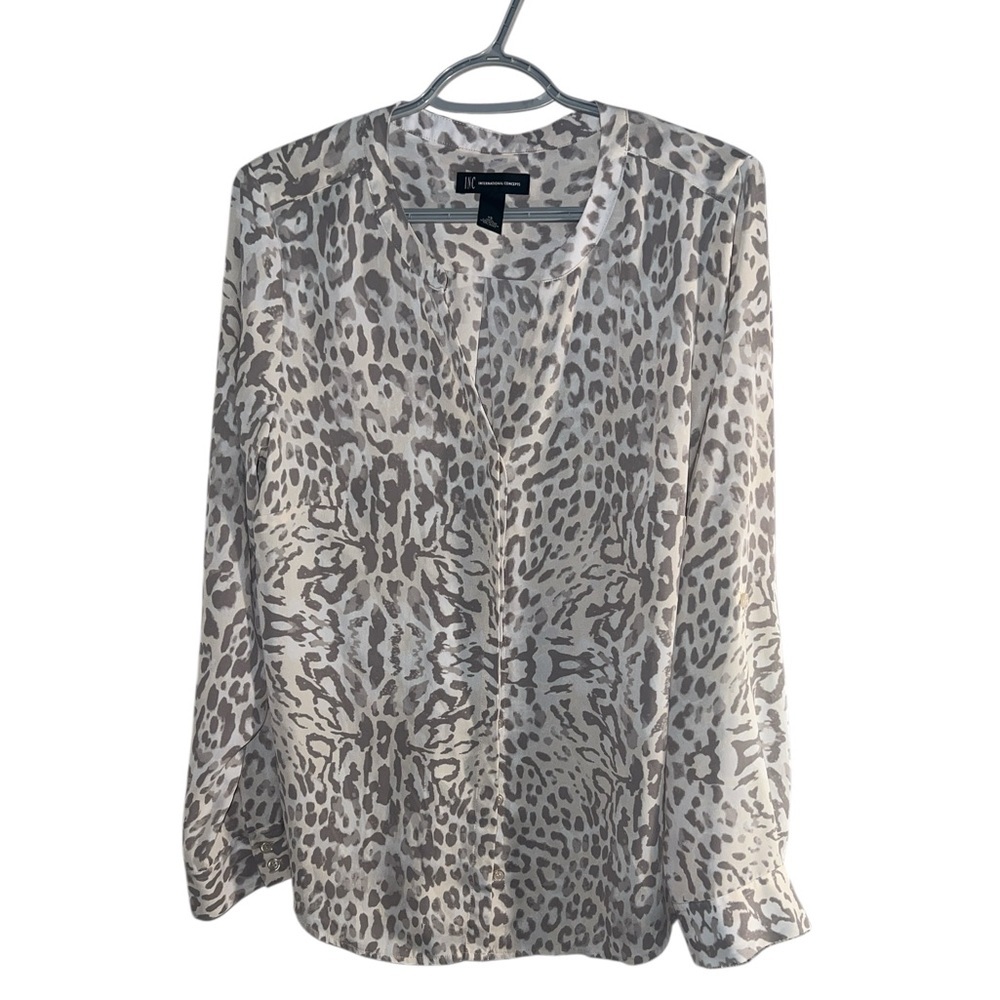 INC International Concepts White and Gray Animal Print Blouse